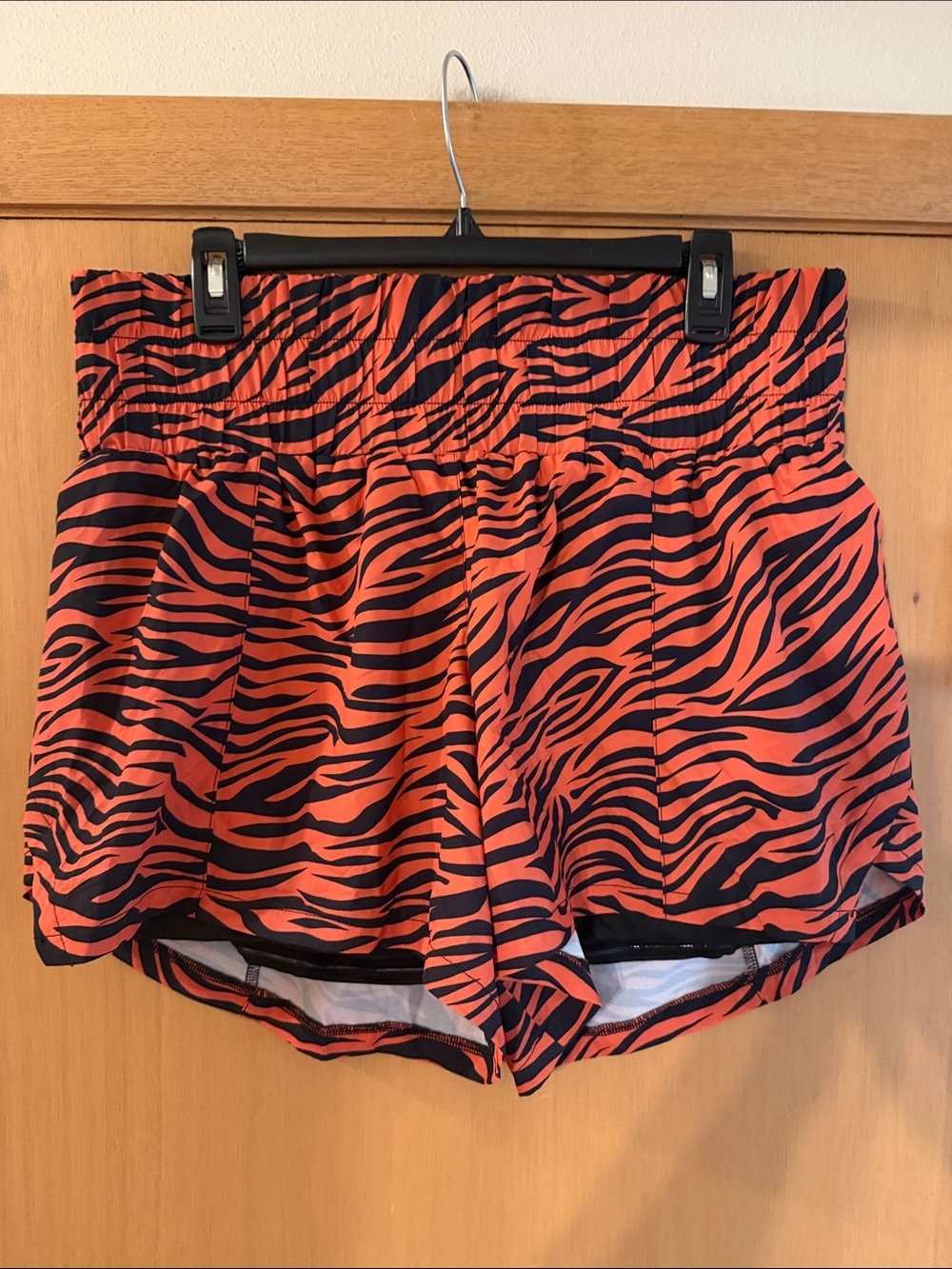 CVG Women’s Zebra Print Wide Waistband Boxing Shorts Orange Black Size Large